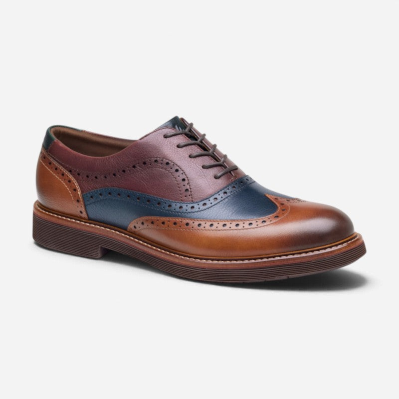 Men's Tyson Wingtip Tan/Navy/Burgundy Leather
