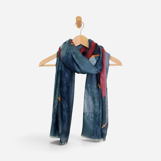 Lightweight Geo Silhouette Scarf Navy
