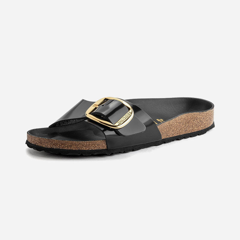 Madrid Big Buckle Black High Shine Leather Narrow
