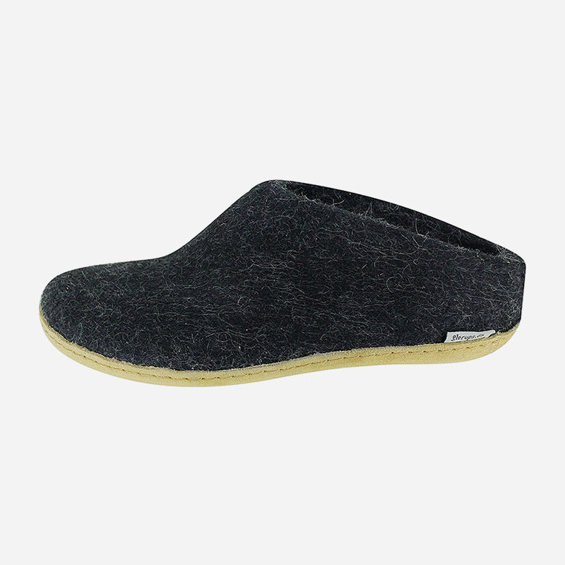 Open Heel Leather Charcoal
